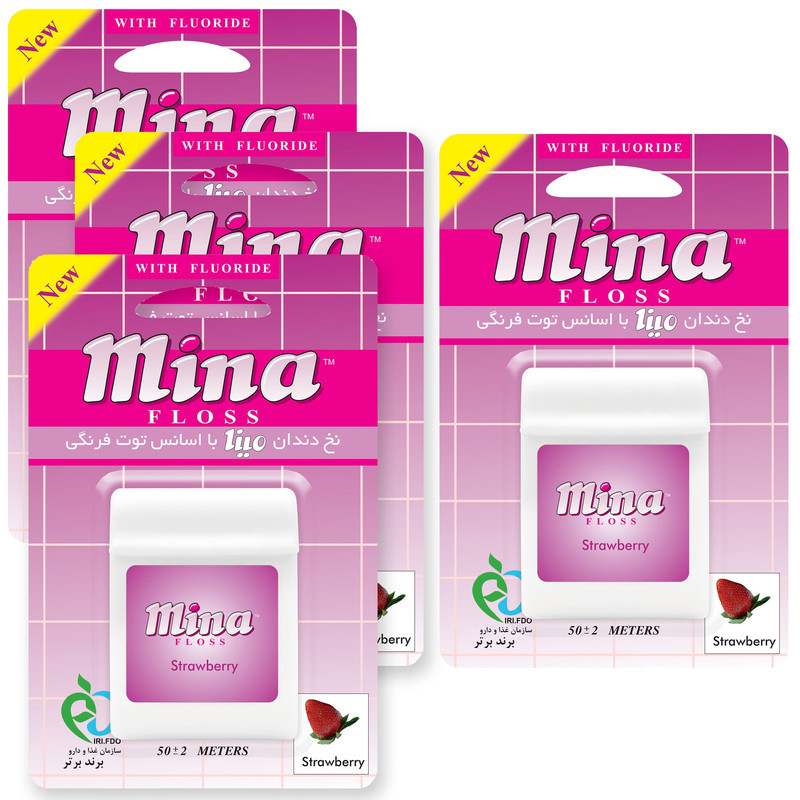 نخ دندان مینا مدل Strawberry بسته 4 عددی