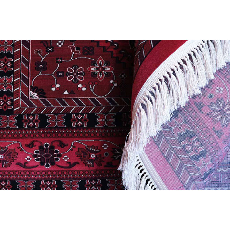 فرش ماشینی ساتراپی طرح بلوچ 6 رنگ زمینه اناری