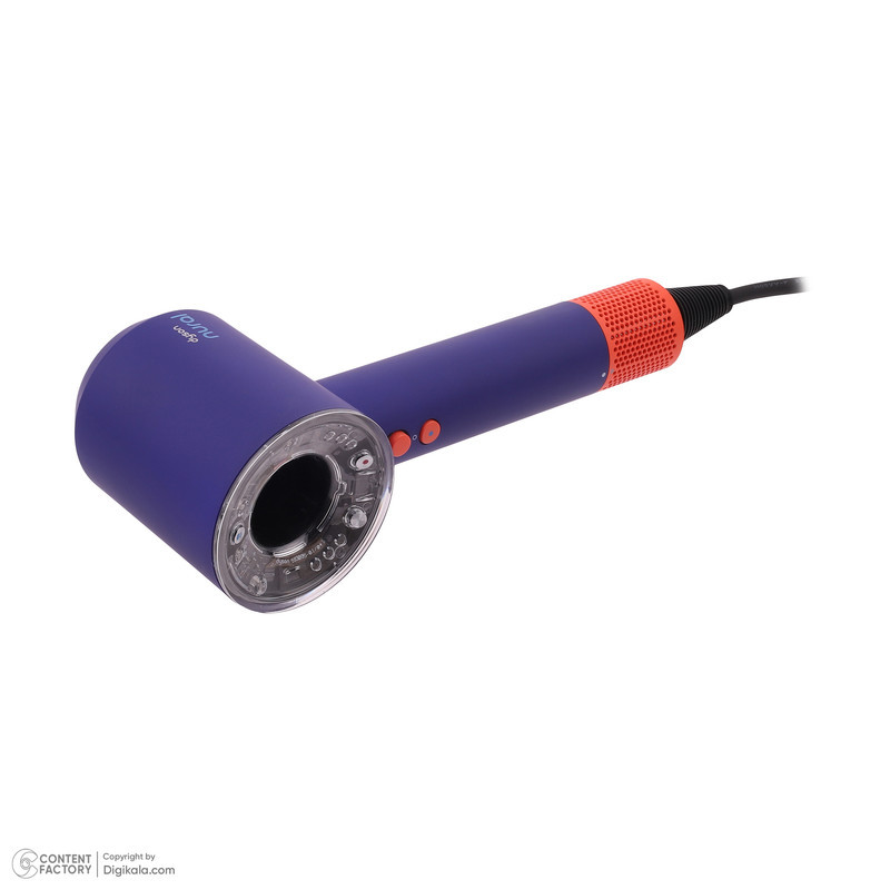 سشوار خانگی 220 وات دایسون مدل Supersonic hd16، موتور AC، وزن 2140 گرم، دارای سری برس‌دار گرد پهن، سری چرخشی، متمرکز‌کننده باریک، متمرکز‌کننده پهن، سری شانه‌دار با ویژگی صاف‌کنندگی، با قابلیت باد سرد