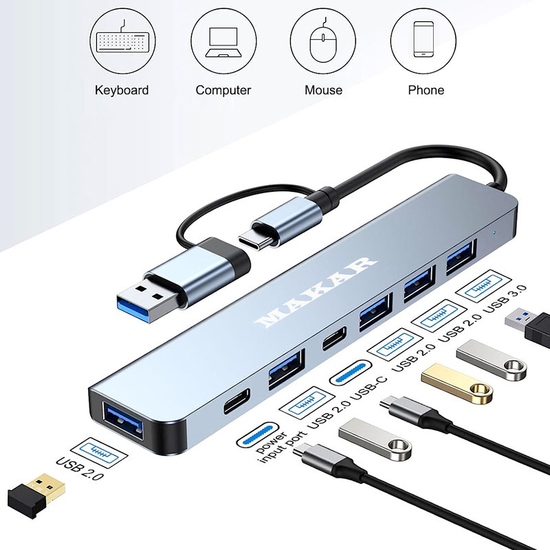 هاب 7 پورت USB 2.0 و USB 3.0 ماکار مدل 7in1 MK-HU243
