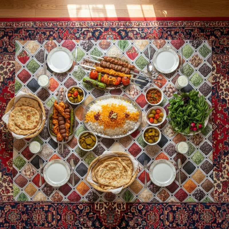 سفره ۶ نفره مدل TCA270408 طرح ادویه سایز ۱۴۰×۱۰۰ سانتیمتر