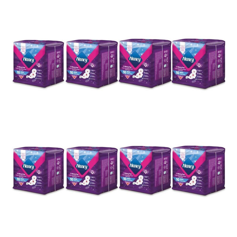 نوار بهداشتی بالدار نازک ضد حساسیت شب و روز نانسی مدل ماکسی با جذب خیلی زیاد سایز خیلی بزرگ هشت بسته 10 عددی