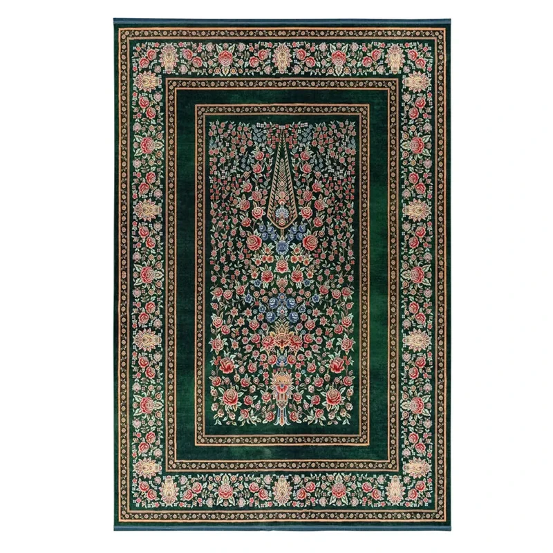 فرش ماشینی 1200 شانه محتشم زمینه سبز حاشیه سبز مدل 25CS0290