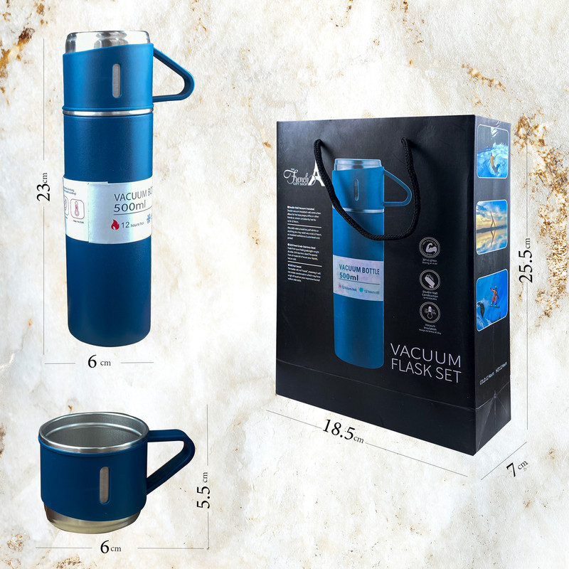 فلاسک مدل کادویی NEW VACUUM FLASK SET گنجایش 0.5 لیتر به همراه لیوان مجموعه 3 عددی