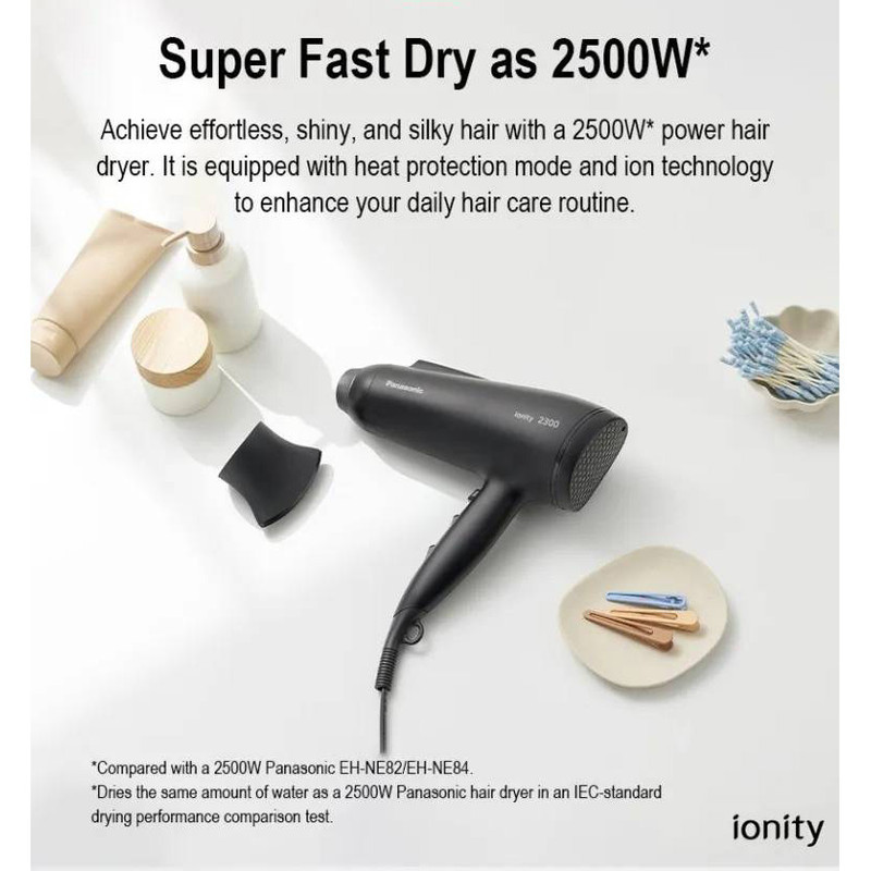 سشوار خانگی 2300 وات پاناسونیک مدل EH-NE85، موتور AC، وزن 460 گرم، دارای سری متمرکز‌کننده باریک با ویژگی صاف‌کنندگی، با قابلیت فناوری تولید یون