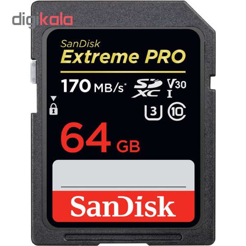 کارت حافظه SDXC سن دیسک مدل Extreme Pro V30 کلاس 10 استاندارد UHS-I U3 سرعت 170mbps ظرفیت 64 گیگابایت