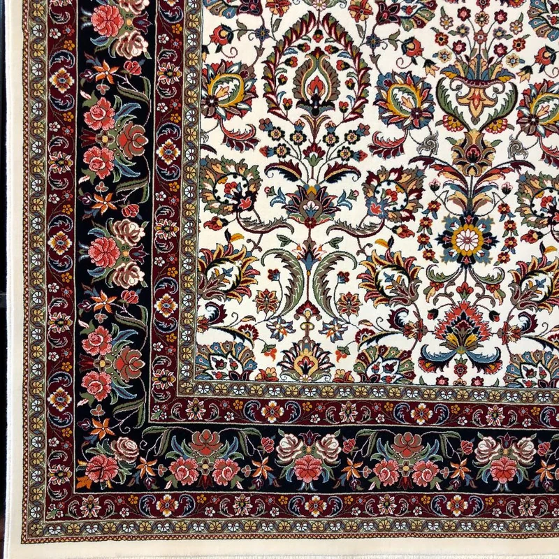 فرش ماشینی ستاره کویر یزد مدل شاهکار نوين کد n-101 زمینه کرم