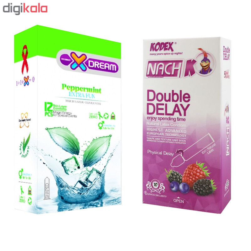 کاندوم ایکس دریم مدل Peppermint بسته 12 عددی به همراه کاندوم تاخیری کدکس مدل Double Delay بسته 10 عددی