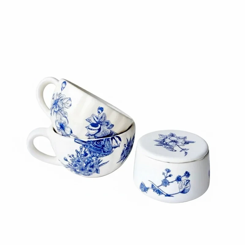 سرویس چای خوری 3 پارچه 2 نفره طرح گل و مرغ