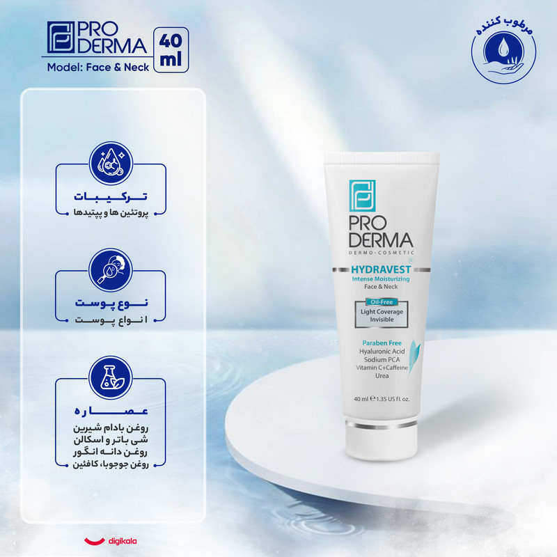 کرم مرطوب‌کننده پرودرما مدل Face&Neck حجم 40 میلی‌لیتر