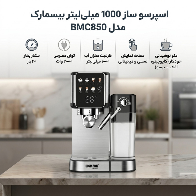 اسپرسو ساز 1000 میلی‌لیتر بیسمارک مدل BMC850