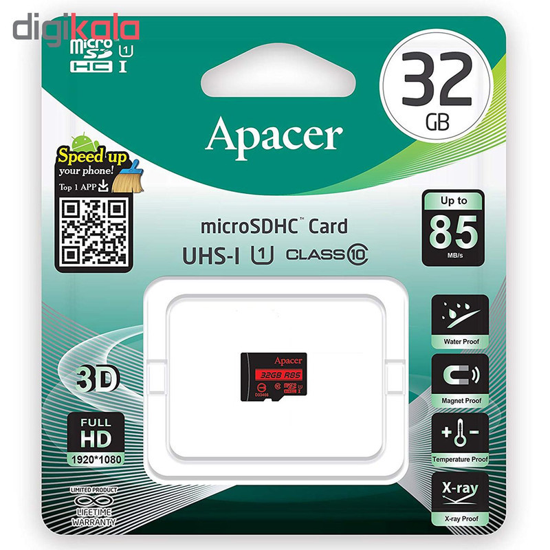 کارت حافظه microSDHC اپیسر مدل AP32G کلاس 10 استاندارد UHS-I U1 سرعت 85MBps ظرفیت 32 گیگابایت