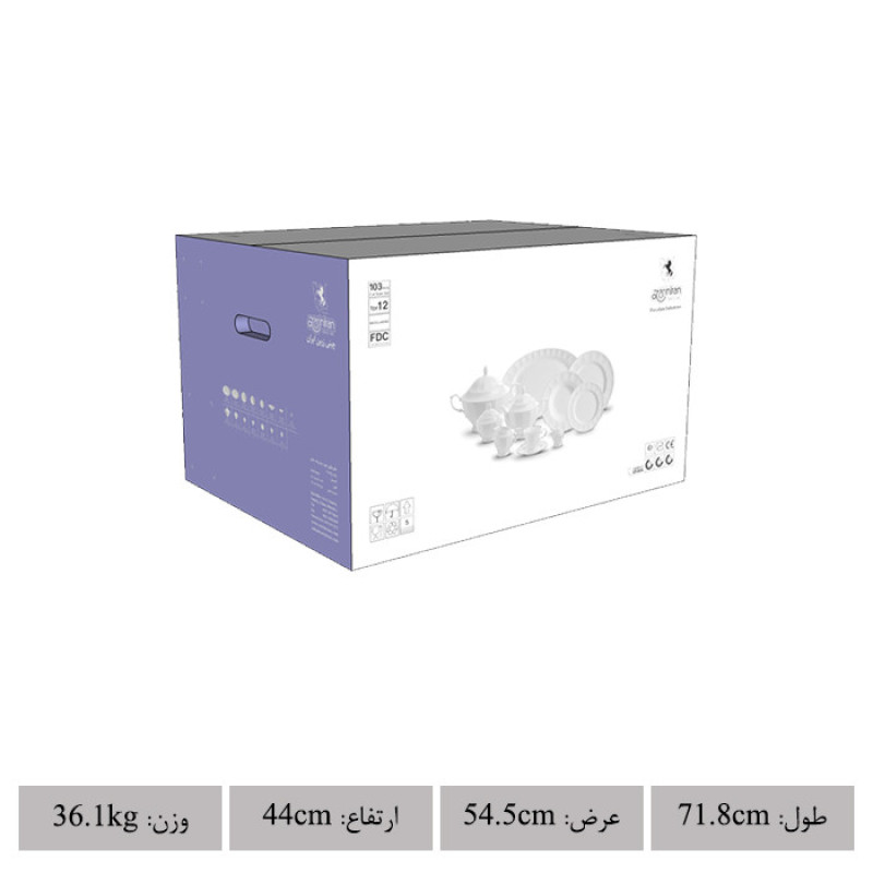 سرویس غذاخوری چینی زرین ایران مدل 103 پارچه نئوکلاسیک گلاریس درجه عالی