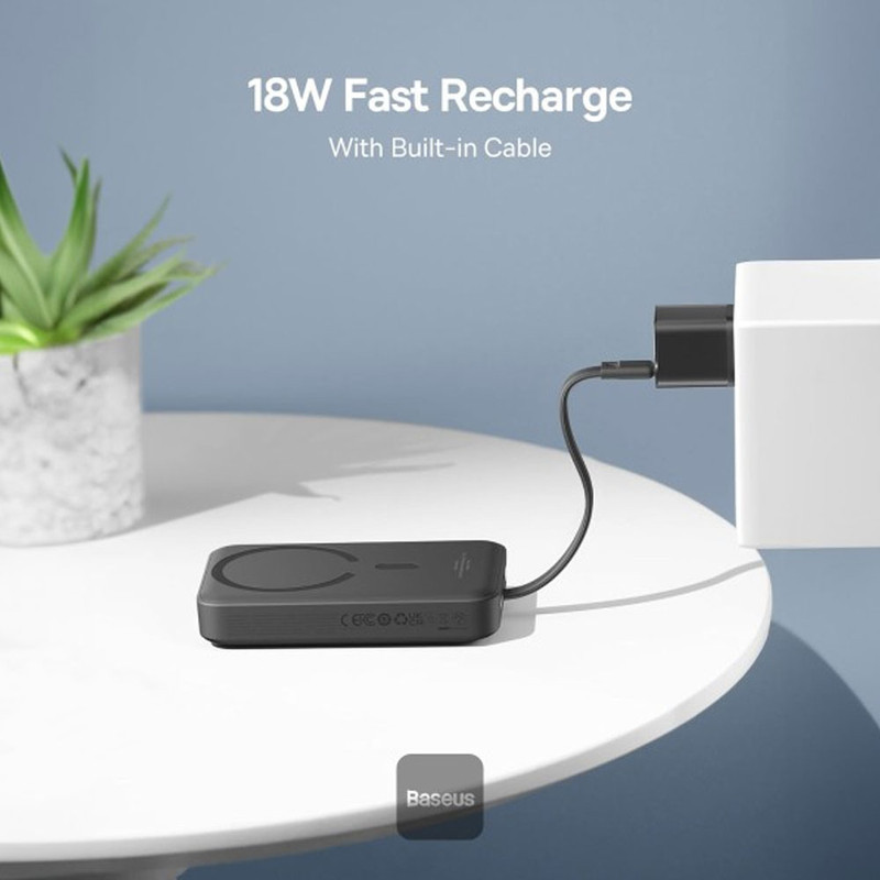 پاوربانک بی‌سیم 30 وات باسئوس مدل Magnetic Mini ظرفیت 10000 میلی آمپر ساعت