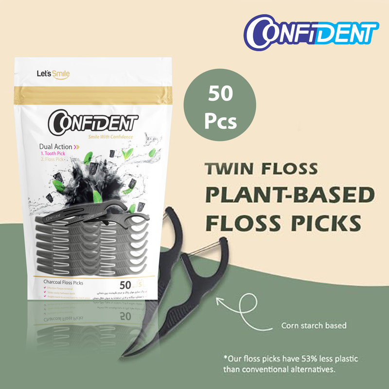 نخ دندان کانفیدنت مدل Charcoal50 پنج بسته 50 عددی