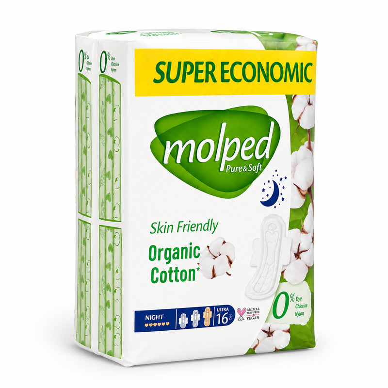 نوار بهداشتی بالدار مشبک نازک ضد حساسیت شب مولپد مدل Pure & Soft با جذب بالا سایز 3 بسته 16 عددی