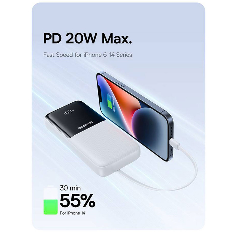 پاوربانک 22 وات بیسوس مدل LIPOW Dual ظرفیت 20000 میلی‌آمپرساعت به همراه کابل USB-C و لایتنینگ