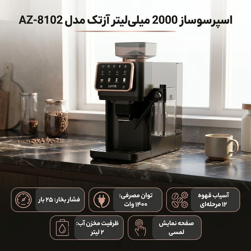 اسپرسو ساز 2000 میلی‌لیتر آزتک مدل A-8102