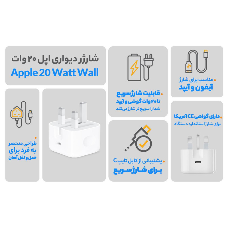 شارژر دیواری 20 وات اپل مدل ZPA