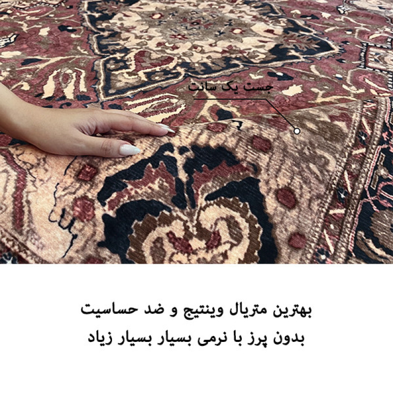 فرش ماشینی 1200 شانه فرش صرافیان زمینه قرمز حاشیه مشکی مدل فریال