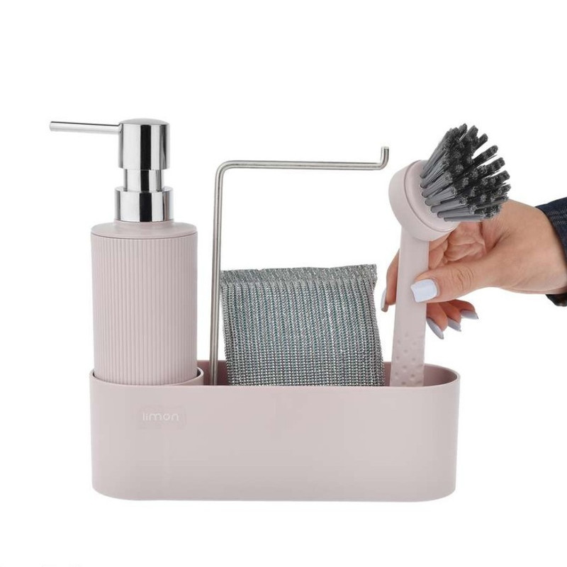 پمپ مایع ظرفشویی رومیزی لیمون مدل استند دار همراه فرچه کد HS2124