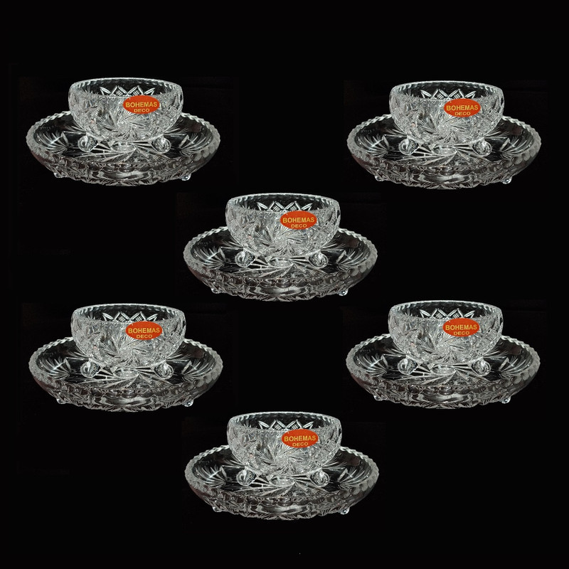 سرویس پذیرایی کریستال تراش دست‌خورشیدی دکو بوهمیا مدل Star Galaxy کد 7001، 14 پارچه، مناسب شستشو با دست و ماشین ظرفشویی، شامل 6 پیاله، 6 پیش‌دستی، کاسه آجیل سه‌پایه با قطر 20 سانتی‌متر، شیرینی‌خوری سه‌پایه با قطر 30 سانتی‌متر