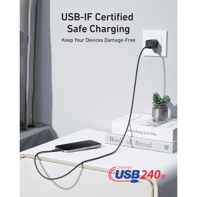 کابل تبدیل USB-C به USB-C انکر مدل A82E2 طول 0.9 متر با توان 240 وات