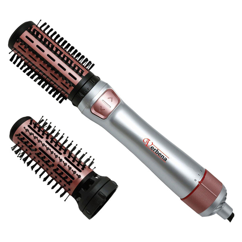 سشوار برس‌دار چرخشی 1000 وات وربنا مدل VR-9915، موتور AC، وزن 150 گرم، المنت سرامیک، دارای سری چرخشی با ویژگی صاف‌کنندگی، با قابلیت باد سرد، فناوری تولید یون