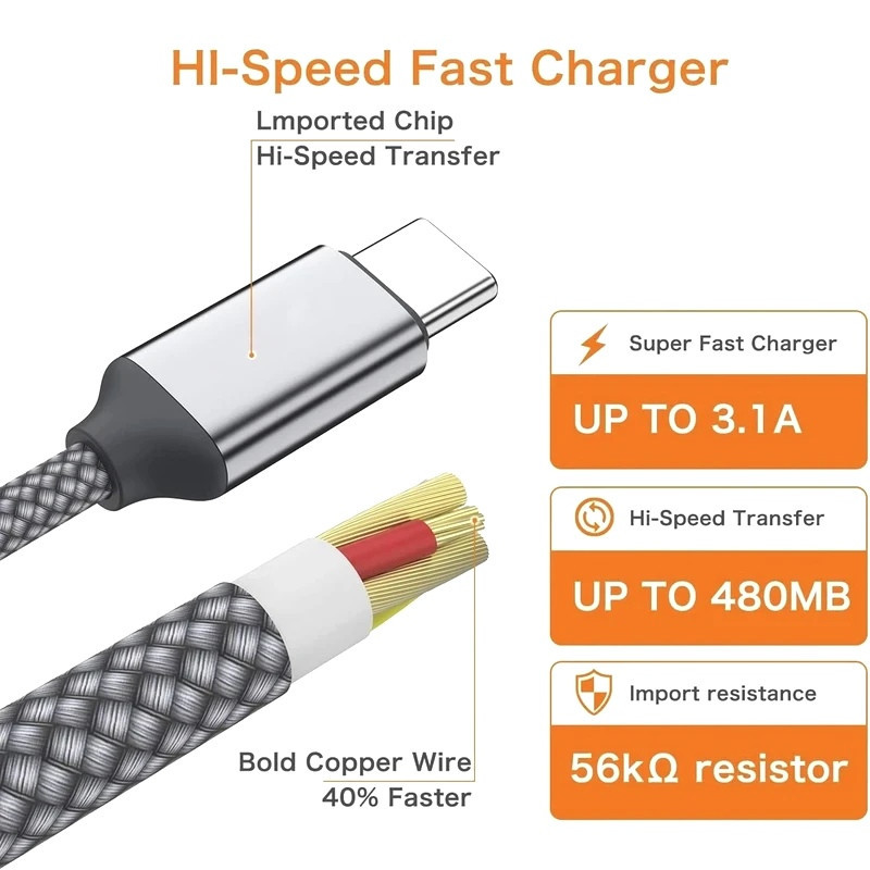 کابل تبدیل USB به USB-C ال او ال مدل FAST CHARGE 6A MAX طول 1 متر