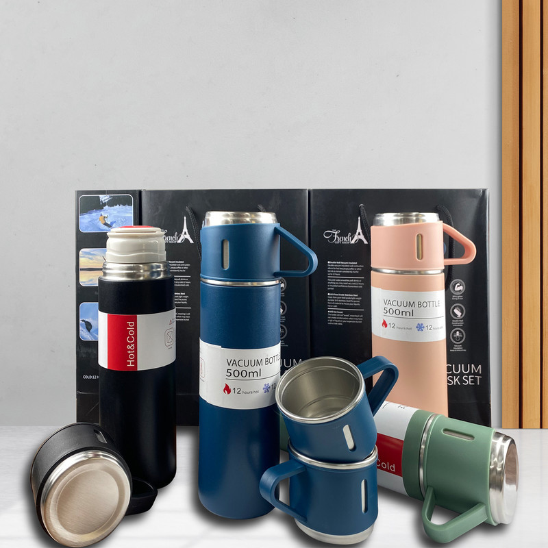فلاسک مدل کادویی NEW VACUUM FLASK SET گنجایش 0.5 لیتر به همراه لیوان مجموعه 3 عددی
