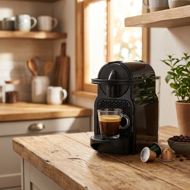 اسپرسوساز دلونگی مدل Nespresso inissia، با مصرف کپسول قهوه، مناسب تهیه اسپرسو، ریسترتو، لانگو و امریکانو، دارای 1 عدد نازل قهوه