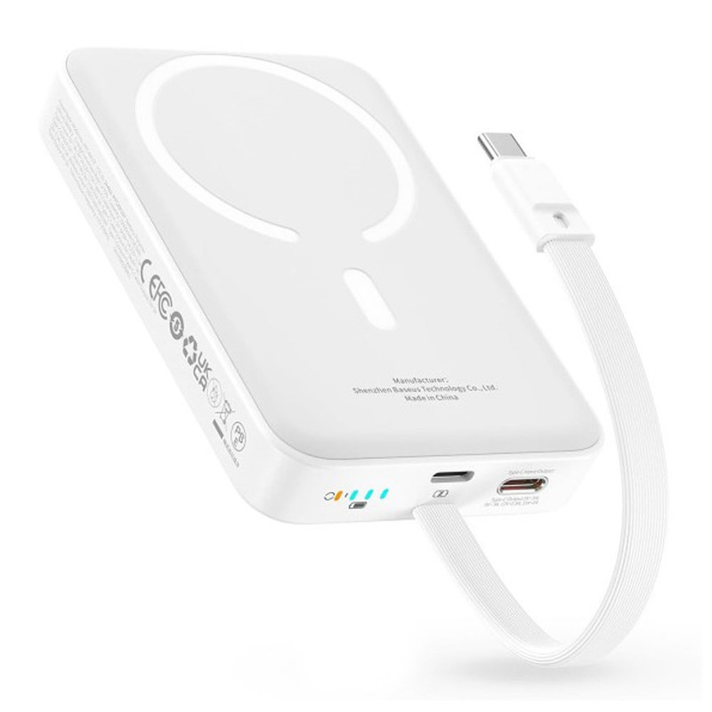 پاوربانک بی‌سیم 30 وات باسئوس مدل Magnetic Mini ظرفیت 10000 میلی آمپر ساعت