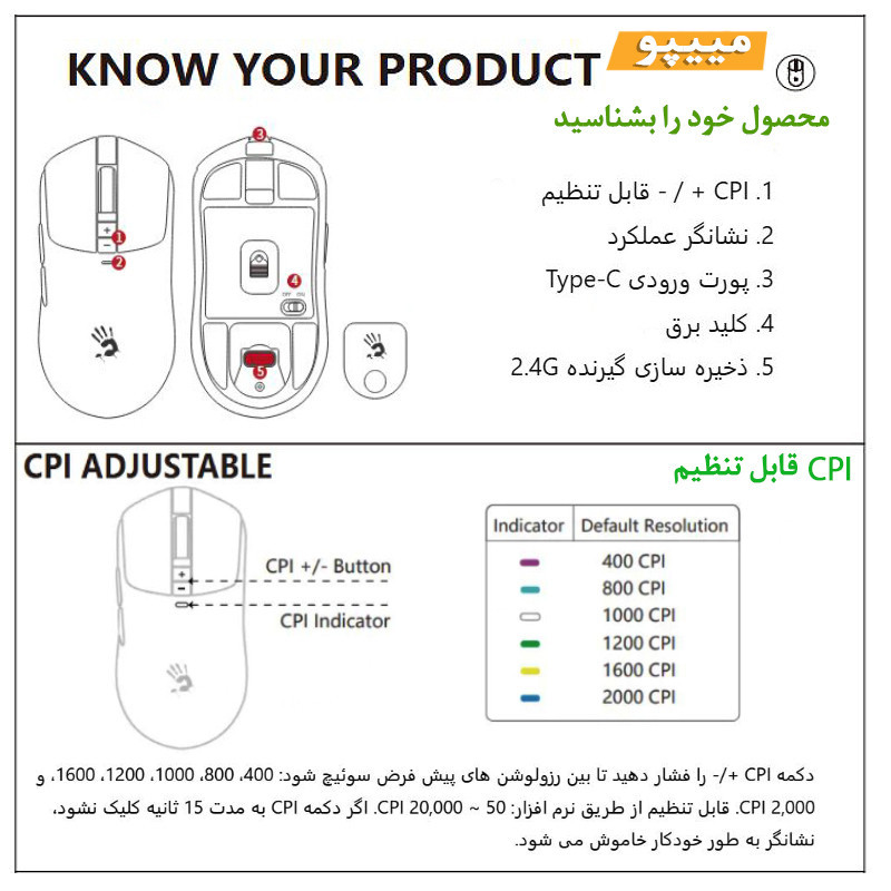 ماوس گیمینگ دوگانه بی‌سیم و باسیم بلادی مدل R_72_ULTRA_DUAL