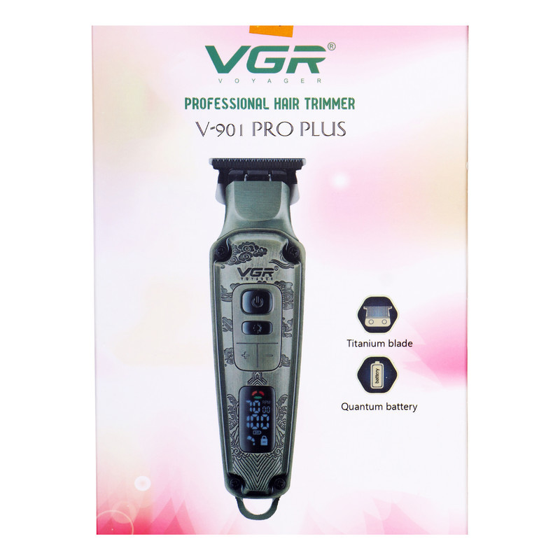 ماشین اصلاح موی صورت شارژی وی جی ار مدل 901 PRO PLUS با تیغه تیتانیوم، قابلیت صفر زنی، شارژ سریع و 4 شانه تنظیم ارتفاع