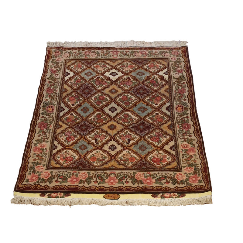 فرش دستبافت یک و نیم متری نرمین کسا طرح خشتی بافت تبریز کد NKP.F.15