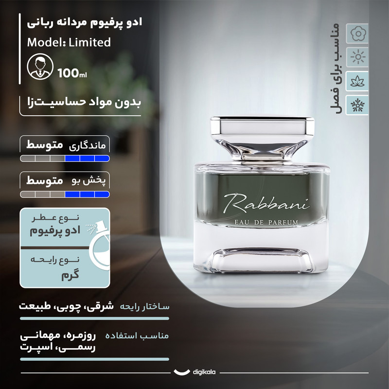 ادو پرفیوم مردانه ربانی مدل Limited با رایحه گرم حجم 100 میلی لیتر