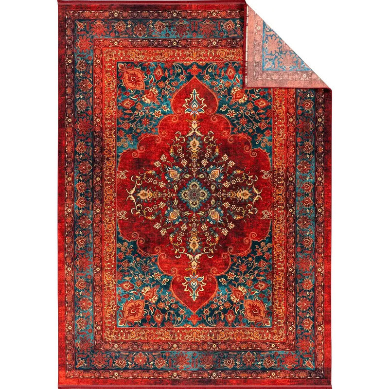 فرش ماشینی 1200 شانه محتشم زمینه قرمز حاشیه قرمز مدل 25TT0050 لاکی