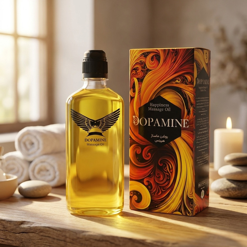 روغن ماساژ دوپامین مدل حس طلایی مناسب برای انواع پوست حجم 350 میلی لیتر