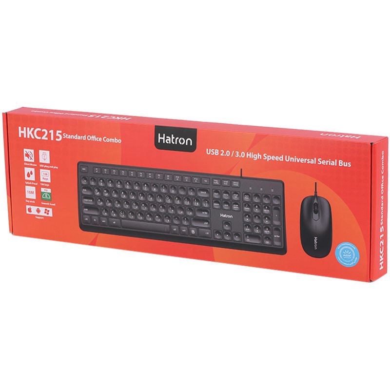 کیبورد و ماوس هترون مدل HKC215، سوییچ ممبران، Full-size