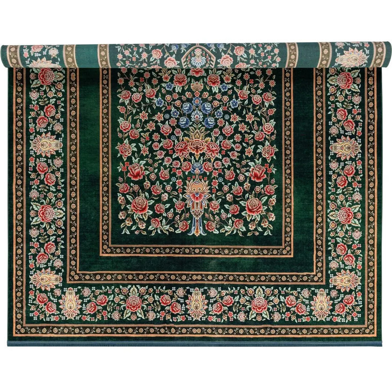 فرش ماشینی 1200 شانه محتشم زمینه سبز حاشیه سبز مدل 25CS0290