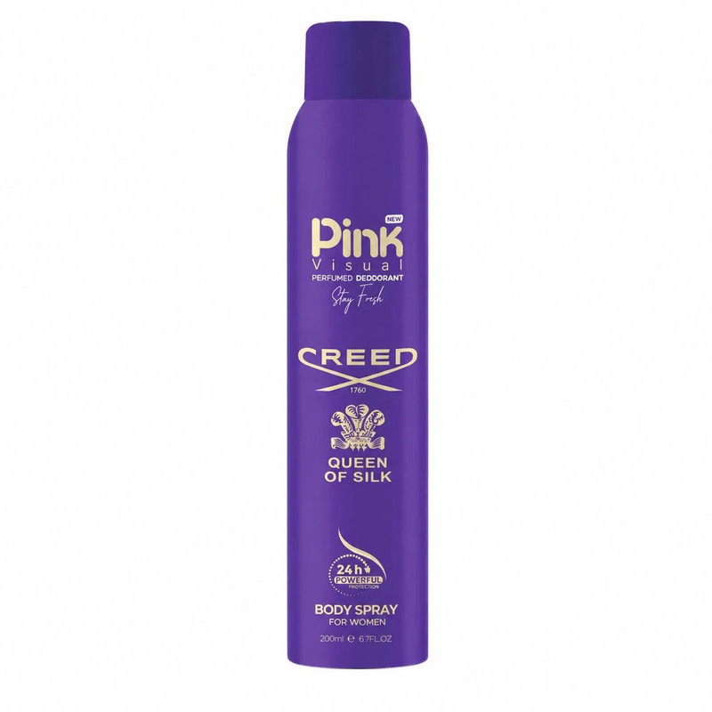 اسپری دئودورانت زنانه پینک ویژوآل مدل Creed Queen of Silk حجم 200 میلی‌لیتر