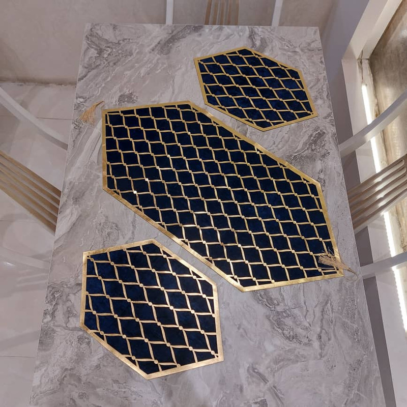 ست سه تکه رومیزی آرکاد مدل چرم و مخمل طرح موج کد T8540