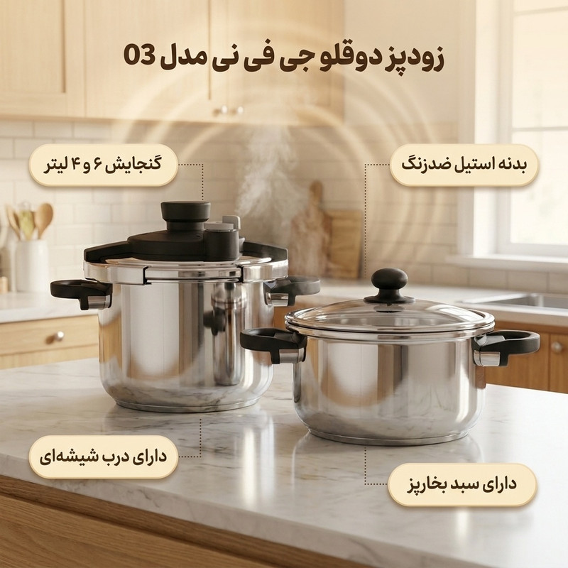 زودپز دوقلو جی فی نی مدل 03 گنجایش 4 و 6 لیتر