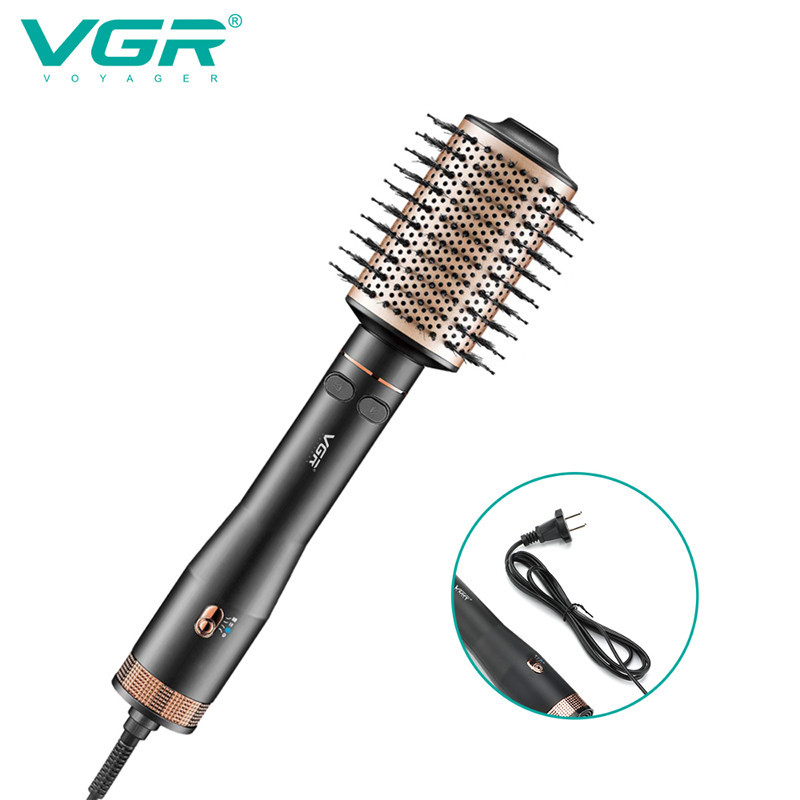 سشوار برس‌دار چرخشی 800 وات وی جی ار مدل V-494، موتور DC، وزن 300 گرم، المنت فلز، با قابلیت باد سرد، فناوری تولید یون، با قابلیت سیم گردان