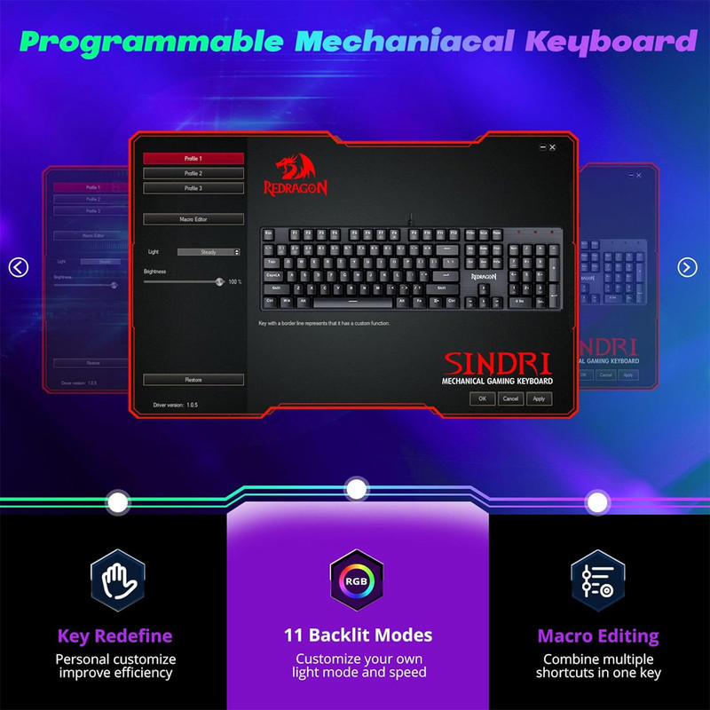 کیبورد گیمینگ ردراگون مدل Sindri K671 RGB