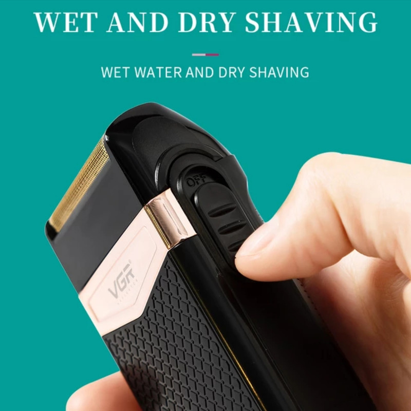 ماشین اصلاح موی صورت وی جی ار مدل 331 ضدآب با طراحی ارگونومیک، تیغه استیل پیشرفته سه‌تیغه، شارژ USB و قابلیت استفاده خشک و مرطوب