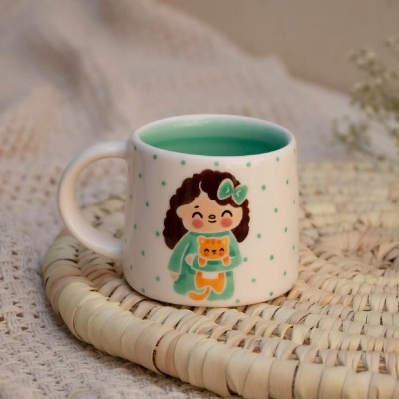 ماگ مدل دختر گربه بغل