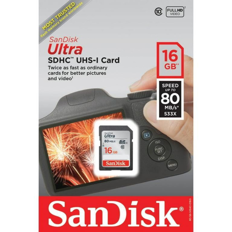 کارت حافظه SDHC سن دیسک مدل Ultra کلاس 10 استاندارد UHS-I U1 سرعت 533X 80MBps ظرفیت 16 گیگابایت بسته 5عددی