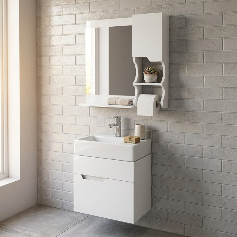 ست کابینت و روشویی آزالیا مدل Andreh02 به همراه آینه و باکس