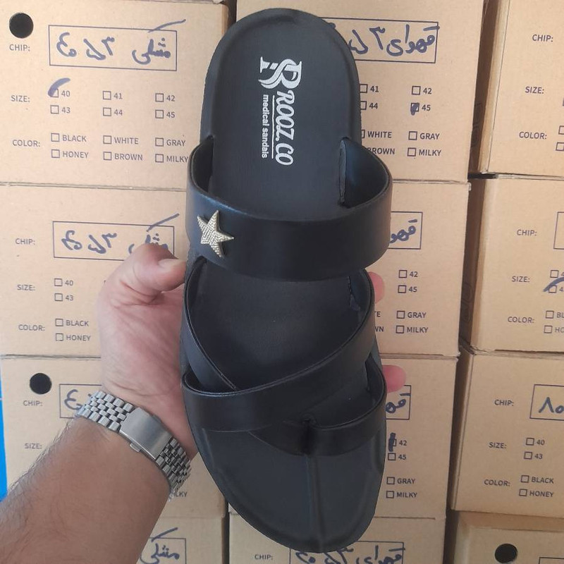 دمپایی لاانگشتی مردانه چرم مصنوعی مدل طبی روز اذرخش